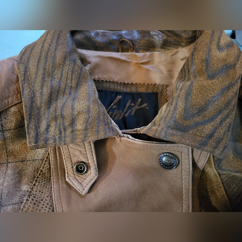 Vintage Winlit Patchwork Brown Leather Jacket Sz … - image 4